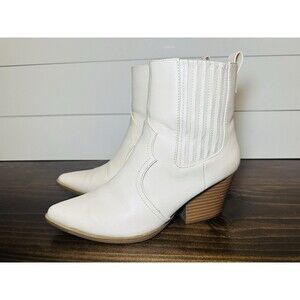 Lulus Vancy Stone Pointed Toe Mid Calf Boots Cream White Western Women's‎ 9